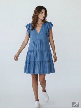 UMGEE Tiered Ruffle Sleeve Dress S 19” p2p Blue EUC